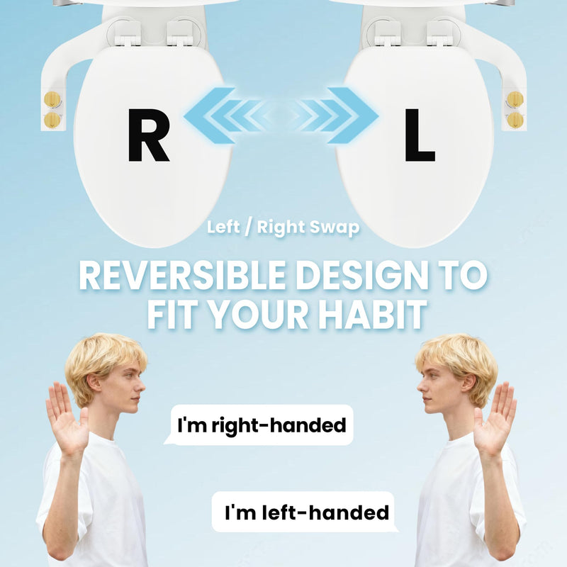 Toilet Bidet With Left/Right Side Reversible Design, Fresh Water, Non-Electric, Toilet Bidet Attachment, Right/Left Hand Side with Dual Nozzle, Self-Clean, Easy to Install (Bamboo Knob) Bamboo Knob