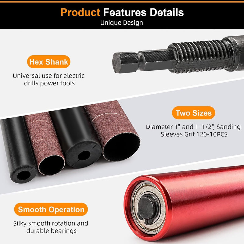 Spindle Sander Adapter, Handheld Rubber Sanding Drum Set for Drills, Spindle Sander Adapter Sanding Rollers, Drill Bit, Grinding Arbor, Spindle Sander Adaptor with 10 Sandpaper Sleeves