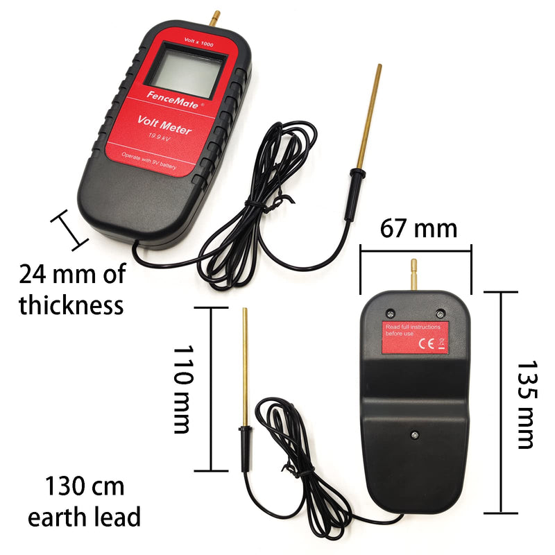 [Australia - AusPower] - Digital Volt Meter for Electric Fence, Range up to 19,900 V (19.9 kV), Fence Voltage Tester with Large LCD Display, Automatic On/Off, Grounding & 9V Battery Included 