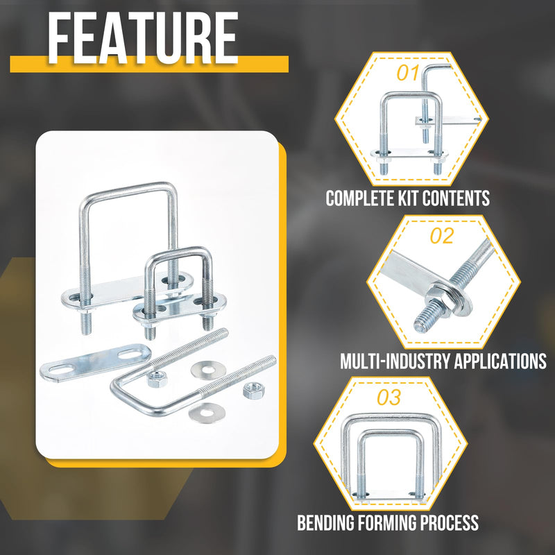 [Australia - AusPower] - M6x42x80mm U Bolts Square Kit - 4Set - Carbon Steel U-Bolt Kit with Nuts, Washers, Frame Plate - Good for DN42 Pipe, Trailer, Automotive, Leaf Spring Fastener M6x42x80mm DN42 4 