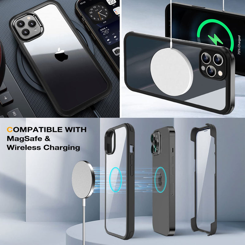 [Australia - AusPower] - UBUNU Case for iPhone 12 Pro Max [6.7 inch], New Upgraded Dual Layer Full Body Protective Clear Phone Case with Built-in Screen Protector, Black 