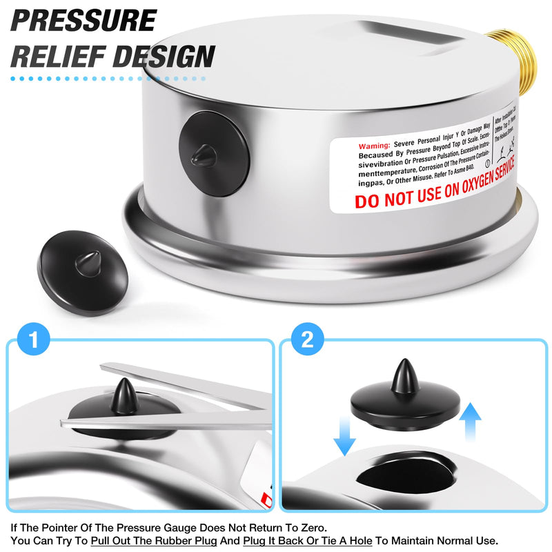 [Australia - AusPower] - MEANLIN MEASURE 0~10Psi Liquid Filled Pressure Gauge 1/4" NPT 2.5" FACE DIAL Stainless Steel Glycerin Filled WOG Water Oil Air Lower Mount (with 2PCS Snaps) 0-10Psi 