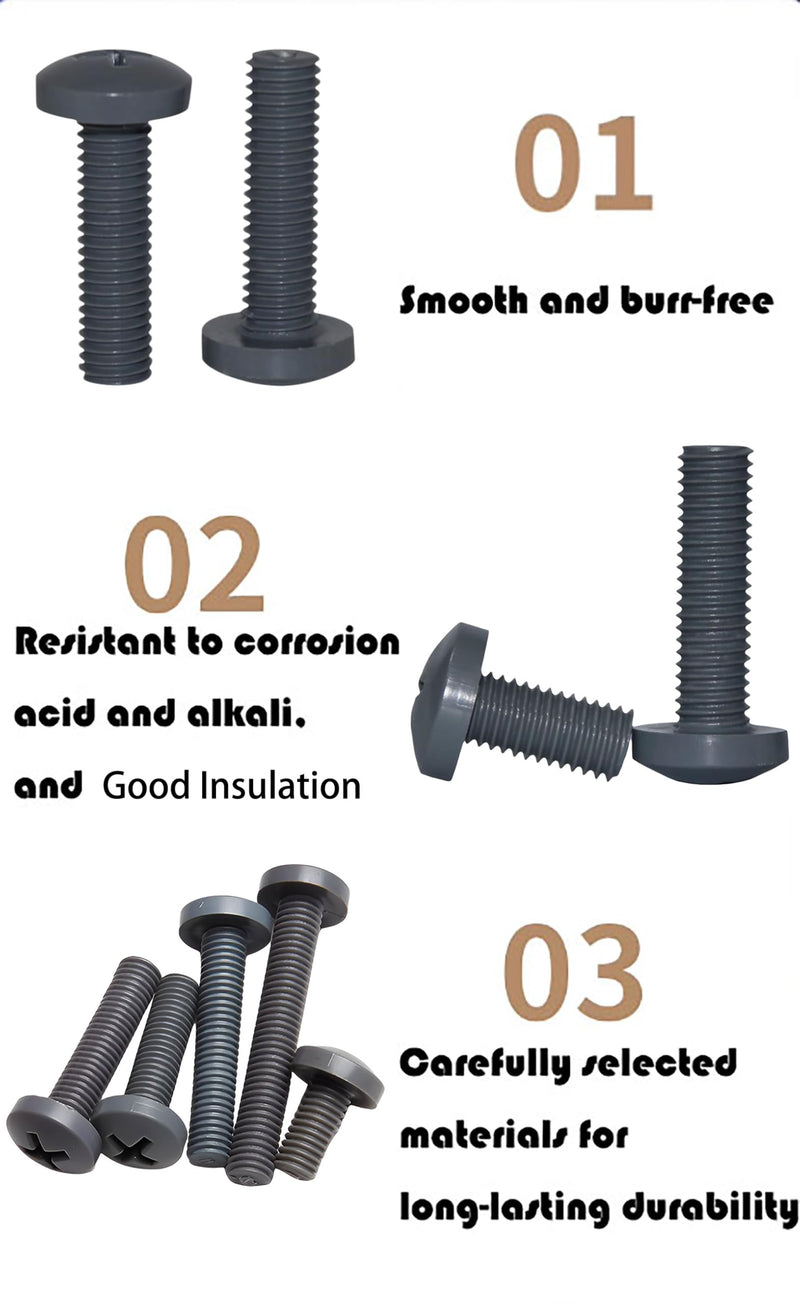 [Australia - AusPower] - PVC Metric Phillips Pan Head Screws with Nuts and Washers Set M3 M4 M5 Assortment Hardware Kit Total 470PCS Grey M3-M5 