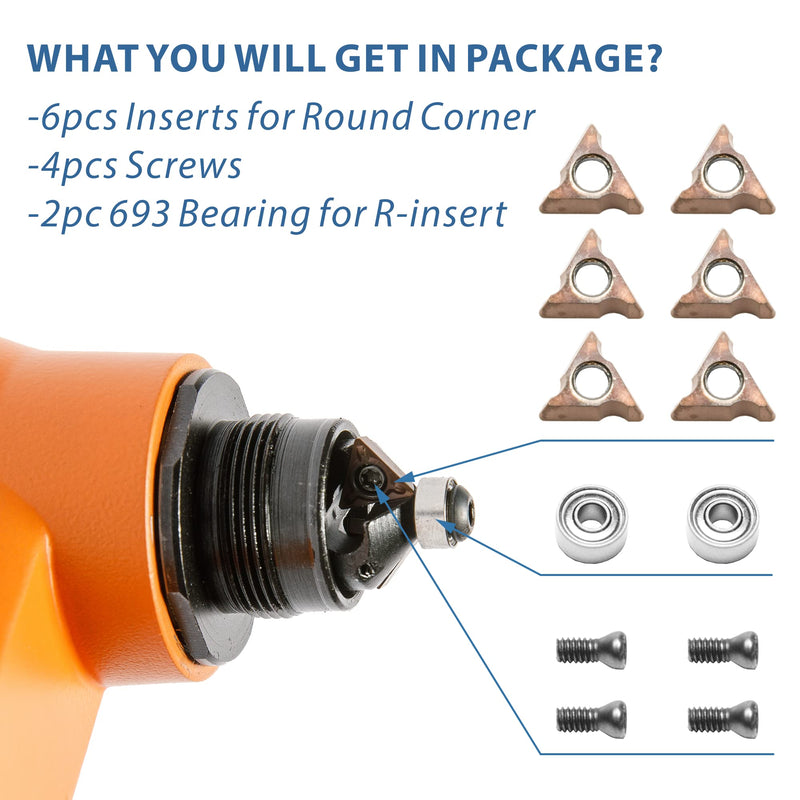 [Australia - AusPower] - Tungsten Alloy Round Angle Insert Set for Chamfering Machines, Ideal for Chamfering Deburring on Steel and Other Metals (Round Cutter Kit) R-insert and Bearings 