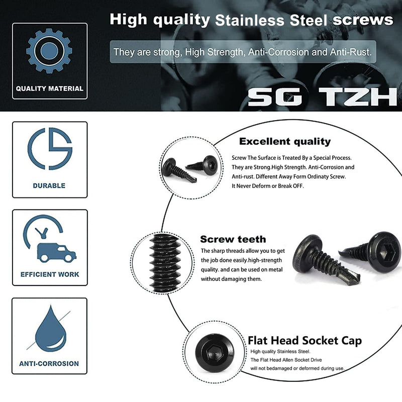 [Australia - AusPower] - #12 x 1-1/2" Sheet Metal Screws 100Pcs 410 Stainless Steel Flat Head Socket Cap Screws, Tek Screws Allen Socket Drive Screws Fast Self Tapping Screws Black Oxide by SG TZH #12 x 1-1/2" 
