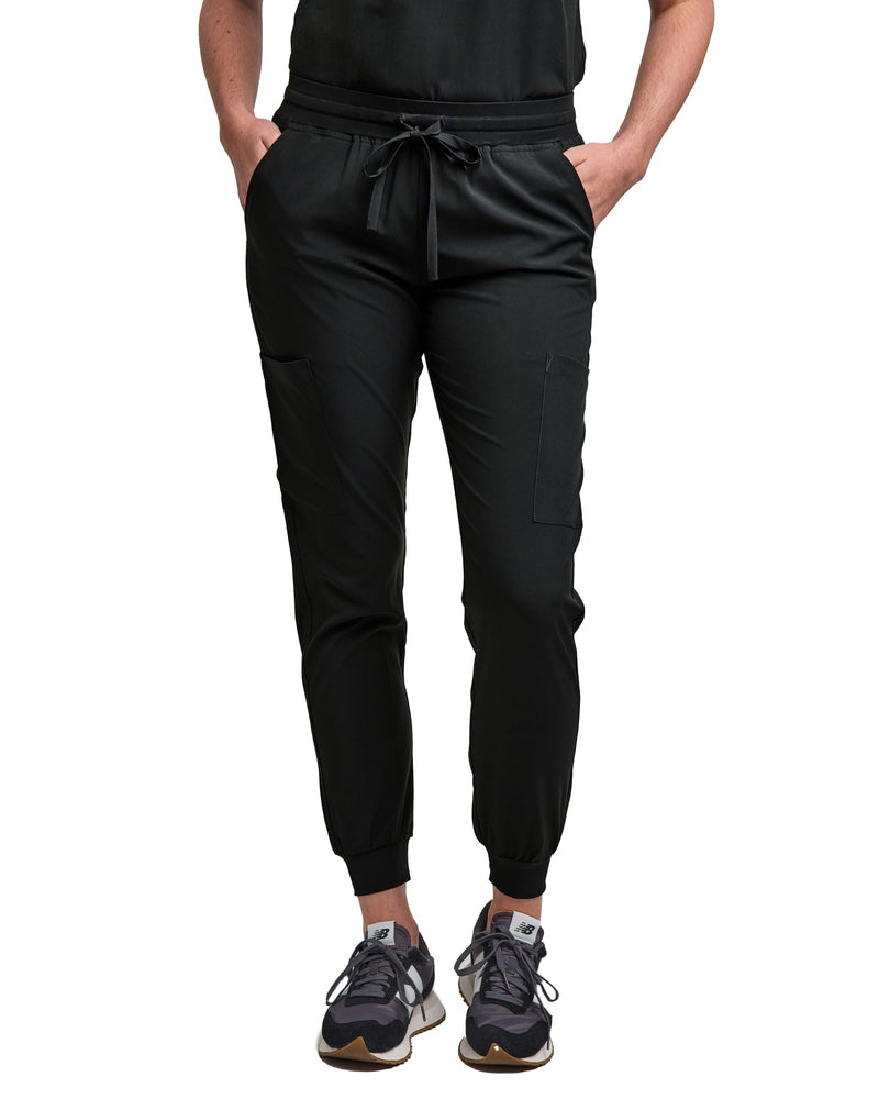 [Australia - AusPower] - Green Town Scrubs for Women Scrub Set - Jogger Pant and Tuck-in V-Neck Top, 5 Pockets, Yoga Waistband, Nursing Uniform Large Black 