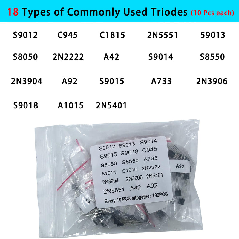 Electronic Component Kit -Total 1800 Pcs, LED Diodes, Resistors, Capacitors, Ceramic Capacitors, Transistors, Diodes - for DIY Projects, Electronics Hobbyists