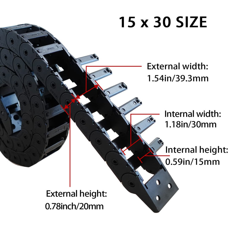 [Australia - AusPower] - 2pcs 39.4 inch Drag Chain Cable Carrier Open Type R28 Wire Cable Chain for CNC Router Mill and 3D Printer,Extra 2 Pair End Connectors,1pc Screwdriver,12 Screws(15x30 Outside Open) 15x30 Open (2pcs) 