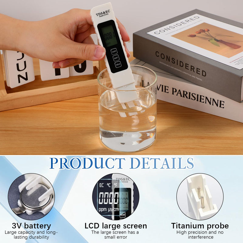 [Australia - AusPower] - 4 in 1 Digital Water Quality Tester,2025 NewTDS/EC/Temperature（°C/°F）Meter,0-9990 PPM Meter,Water Tester for Drinking Water RO/DI System Aquarium 