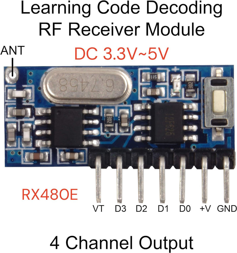 [Australia - AusPower] - QIACHIP 433mhz RF Wireless Transmitter and Receiver Module Kit RX480e 4 Channel Output,Remote Control Radio Switch 1527 Learning Code DIY Controller Transmitter and Receiver kit 