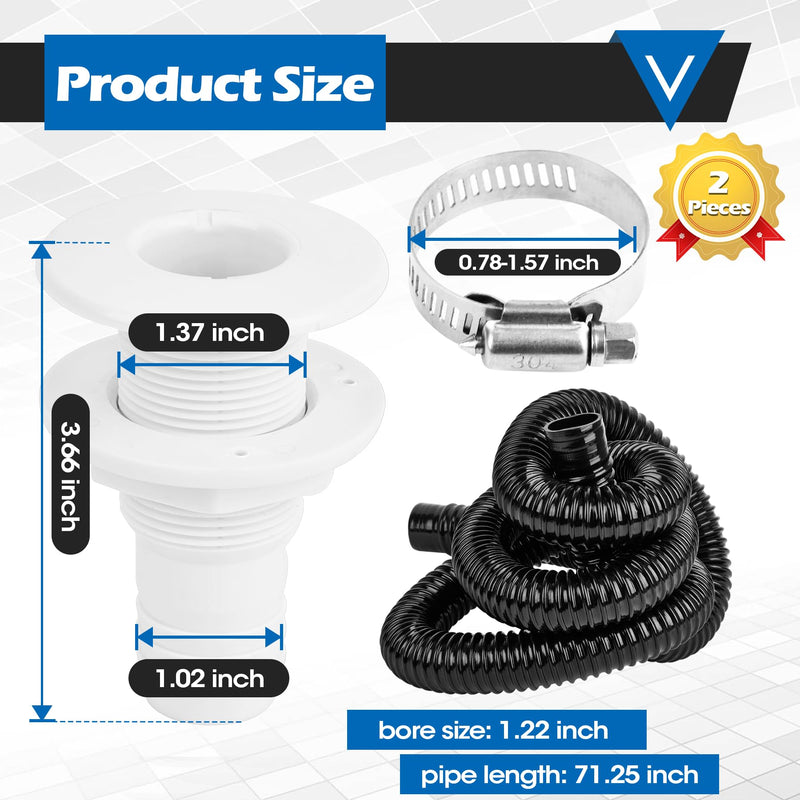 12V 1100GPH Bilge Pump Kit, 0.98 Inch, Non-automatic | 6 ft/1.8 meters Bilge Pump Hose, 2pcs Stainless Steel Clamps, Thru Hull Fitting, For Boats, Speedboats, Yachts B - 1100GPH