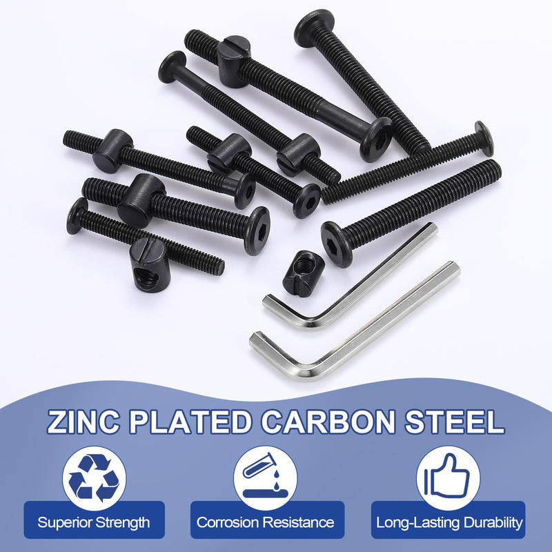 [Australia - AusPower] - PATIKIL Furniture Bolt Nut Set, 6 Pcs M8 x 120 mm Metric Carbon Steel Flat Head Hex Socket Cap Screws Bolts with Barrel Nuts Hex Key Wrench for Beds Headboards Chairs, Black M8 x 120mm 