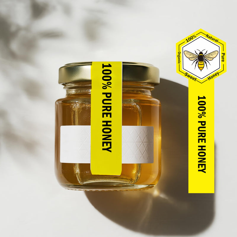 SMARSTICKER Tamper Proof Pure Honey Stickers 1.5 x 4 Inches Tamper Evident Seals Labels Honey Label Stickers for Honey Jars Bottle Lid Labels Tamper Proof Honey Labels Pure Honey Labels (Honey Bee) Honey Bee