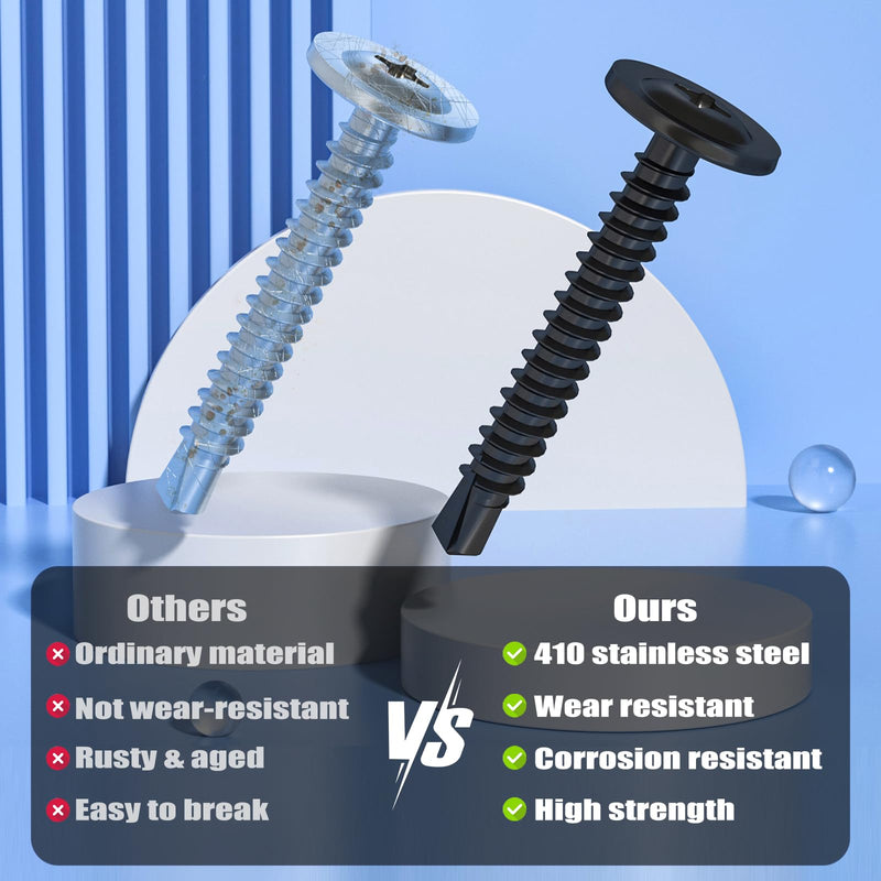 [Australia - AusPower] - 180Pcs #8 Sheet Metal Screws Assortment Kit,410 Stainless Steel Self Tapping Screws for Metal,Self Drilling Screws Black Zinc Plated,6 Sizes (1/2",5/8",3/4",1",1-1/4",1-1/2") Modified Truss Head 