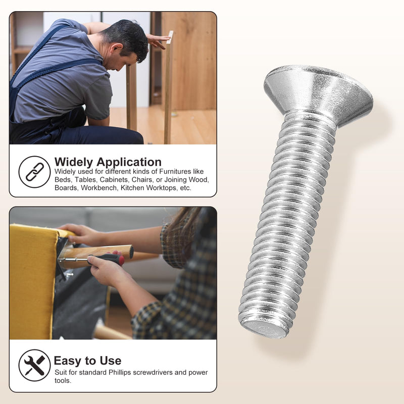 [Australia - AusPower] - METALLIXITY Phillips Cross Recessed Countersunk Head Screws Bolts (M6-1x12) 25Pcs, 304 Stainless Steel Flat Head Woodworking Machine Screws - for Furniture Assembly DIY Projects, Silver M6-1x12mm 25 