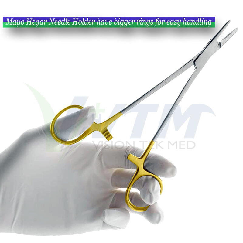 [Australia - AusPower] - 10 Inch TC Mayo Hegar Needle Holder Driver with Tungsten Carbide Inserts and Gold Rings Premium Grade Instrument 