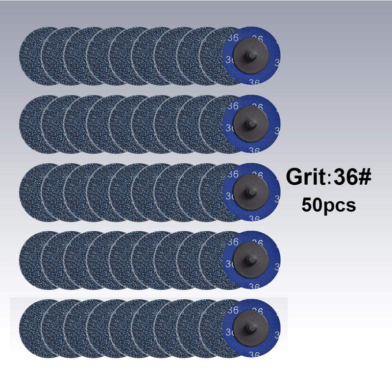 [Australia - AusPower] - Quick Change Grinding Disc, 50 Pcs 2 inch Sanding Discs, Zirconia Coated Roll Lock Disc for Surface Prep (36 Grit) 36 Grit 