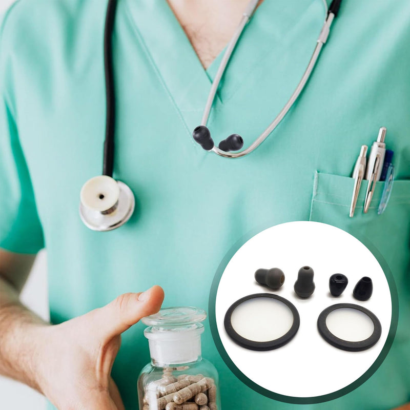 CHENNAN Replacement Accessories for Stethoscopes, 1 Set Stethoscope Accessory Set | 4 Silicone Stethoscope Earplugs and 2 Stethoscope Replacement Diaphragms, Black