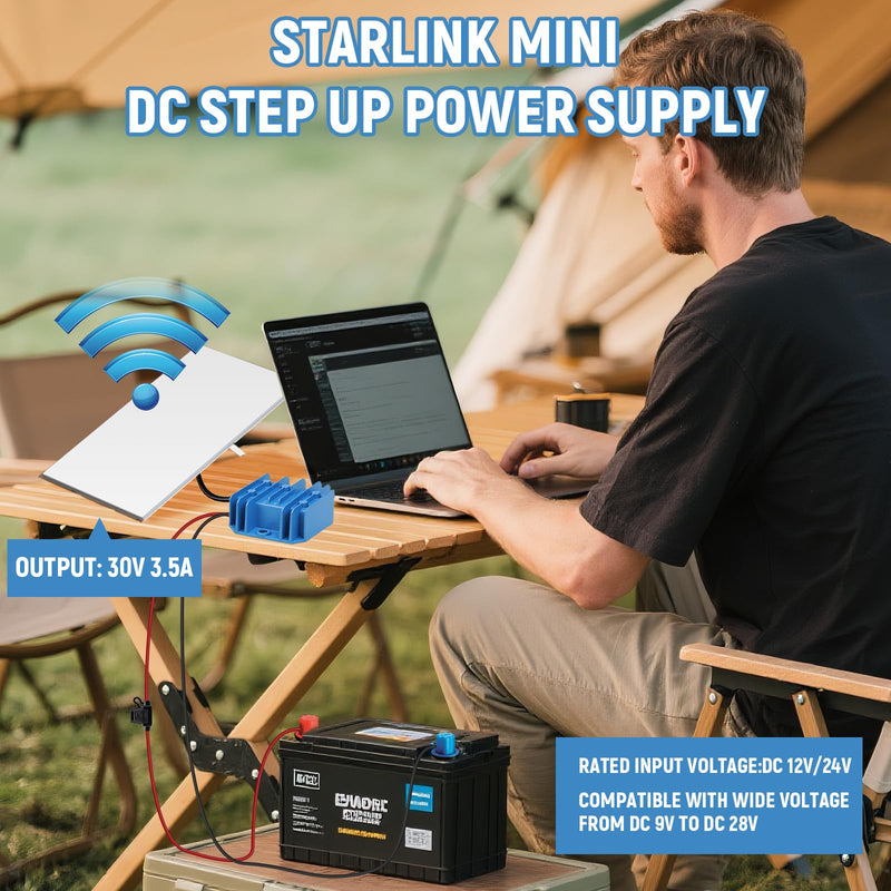 [Australia - AusPower] - Starlink Mini 12V Adapter Power Cable, 12V/24V Starlink Mini Power Supply DC Step Up Converter to 30V 3.5A, Compatible with Battery/RV/Generator/Yacht/Solar Panels Off-Grid Power Solution with Fuse 6.56 ft Blue 