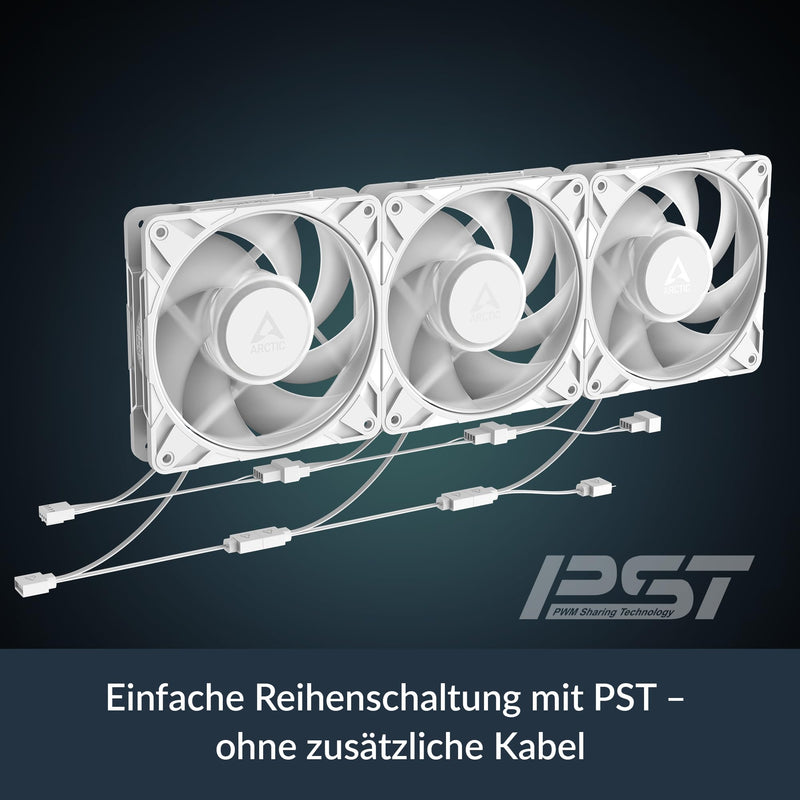 ARCTIC P12 Pro A-RGB (Pack of 3) - Powerful 120 mm Premium PC Fan | Case Fan, PWM Case Fan, Y Cable Splitter, 600-3000rpm, 0rpm <5% PWM, 5V Digital RGB, Hydrodynamic Plain Bearing, 4-Pin P12 Pro PST A-RGB (3 pieces) in white