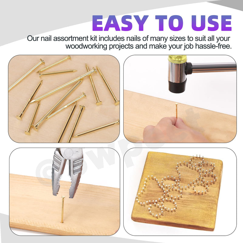 [Australia - AusPower] - Swpeet 500Pcs 4 Sizes Hardware Nails Assortment Kit, Gold Galvanized Nails, Small Nails, Pin Nails, Finishing Nails, Nails for Hanging, Wall Nails for Hanging Pictures Golden 