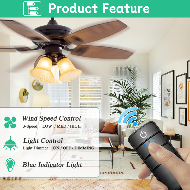[Australia - AusPower] - Hampton Bay Ceiling Fan Remote, Universal Ceiling Fan Remote Control Kit, 3-Speed, Light Dimmer, Time Delay, Replacement for Hampton Bay Home Decorators Collection Hunter KUJCE10318, 2AAZPHD3/HD3 Remote Control Kit (Hampton Bay) 