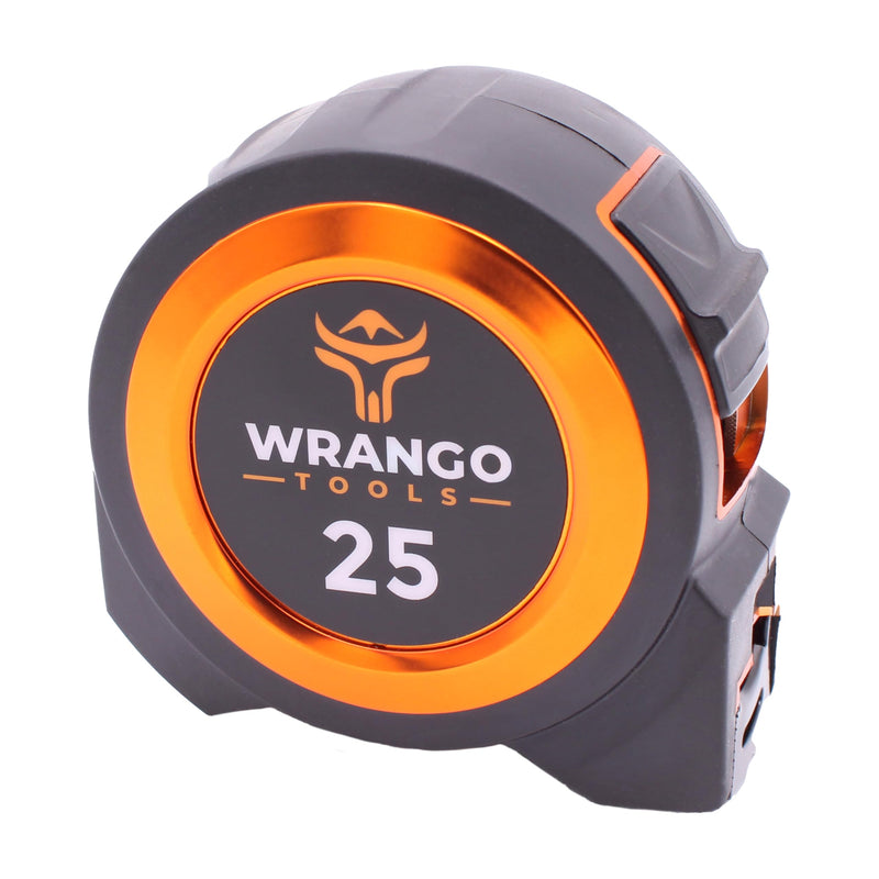 Wrango Tools 25 FT Tape Measure - Retractable Measuring Tape - Oversized & Double-Sided Print - Blade Lock, Finger Brake - Nylon Coating, 10' Stand-Out - 13' Reach / 1-1/16" Blade - 2 PACK 25 FT (2PK) Two Pack