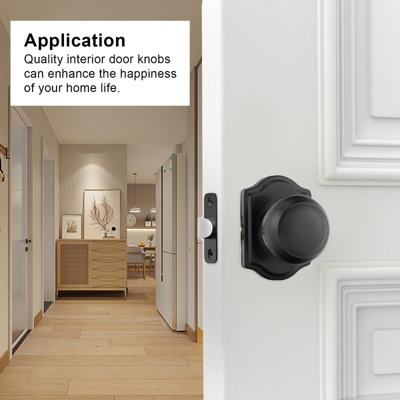 Goldenwarm Matte Black Passage Door Knobs, Closet Door Knobs Interior for Closet & Hallway, Black Closet Door Knob with Arched Plate 1 Pack