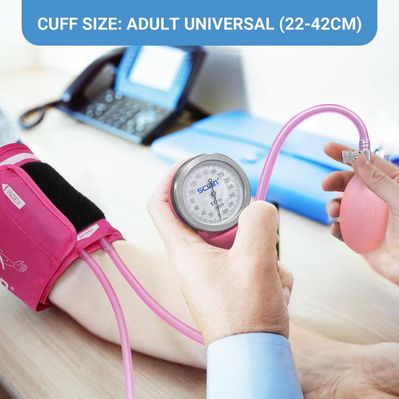[Australia - AusPower] - SCIAN Manual Blood Pressure Cuff - Aneroid Sphygmomanometer with European Cuff 8.7-16.5" and D-Ring, Come with Carrying Bag for Nurse Doctor Senior Adult, Pink Pink (M Cuff 8.7-16.5") 