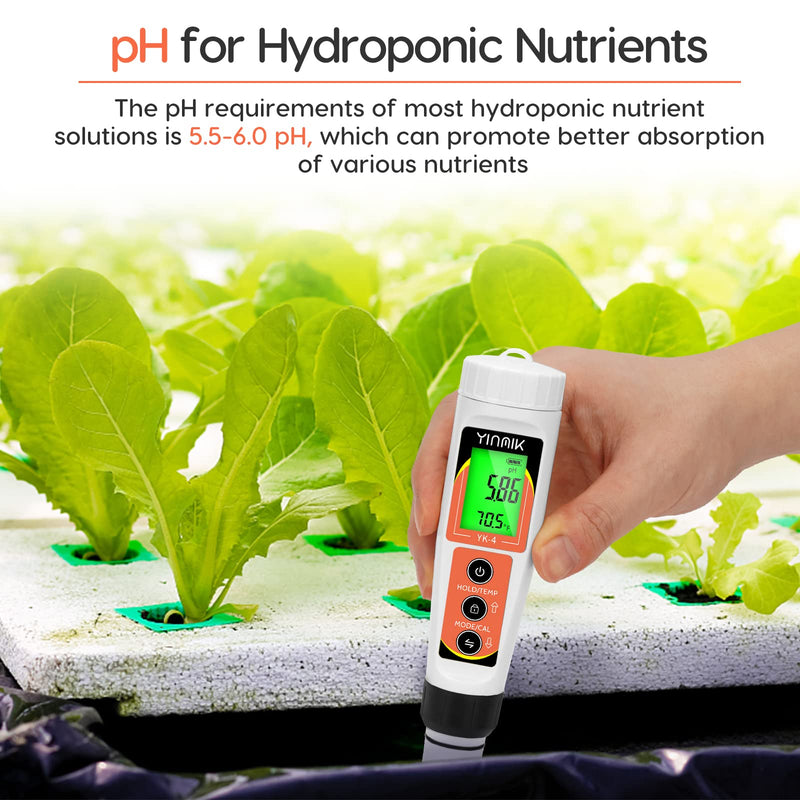 [Australia - AusPower] - PH Meter, Digital 4 in 1 PH EC TDS Temp Meter for Water Hydroponics, Waterproof DWC PH and EC PPM Water Tester with Backlit for Nutrients Growing, Indoor Garden, Home Brewing, Pool, Aquarium pH Meter 