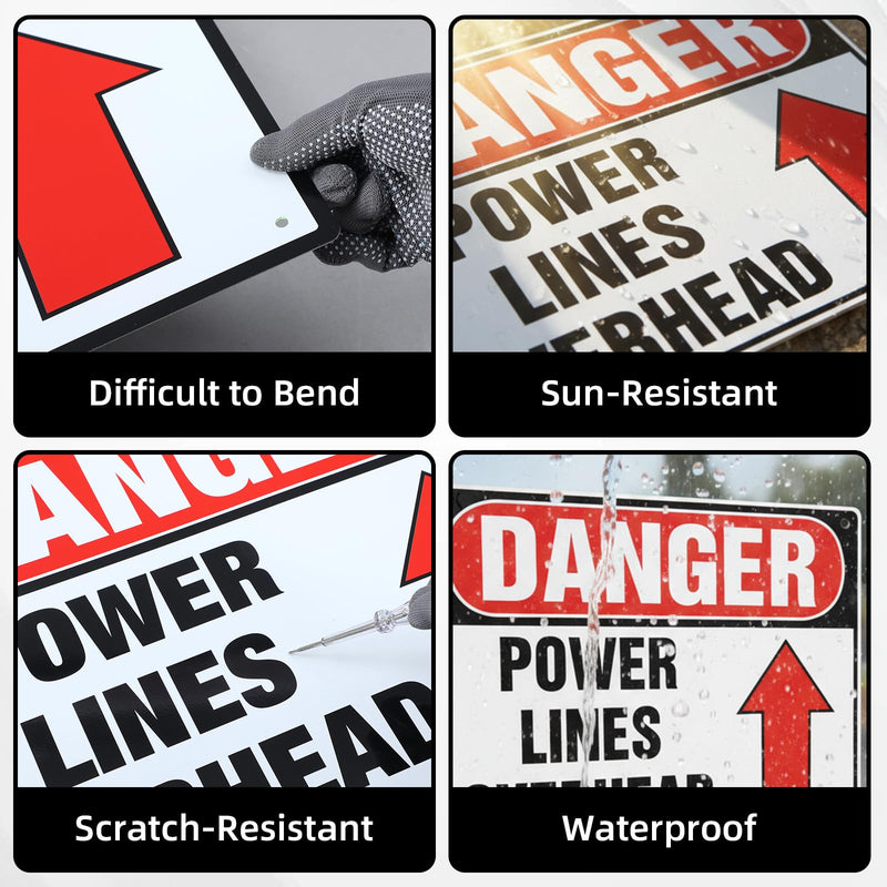 Tudomro 1 Pcs Danger: Power Lines Overhead Sign - 20" x 14" Aluminum Rounded Corners English Warning Sign for Indoor Outdoor, Pre-drill Holes at 4 Corners - OSHA Compliant