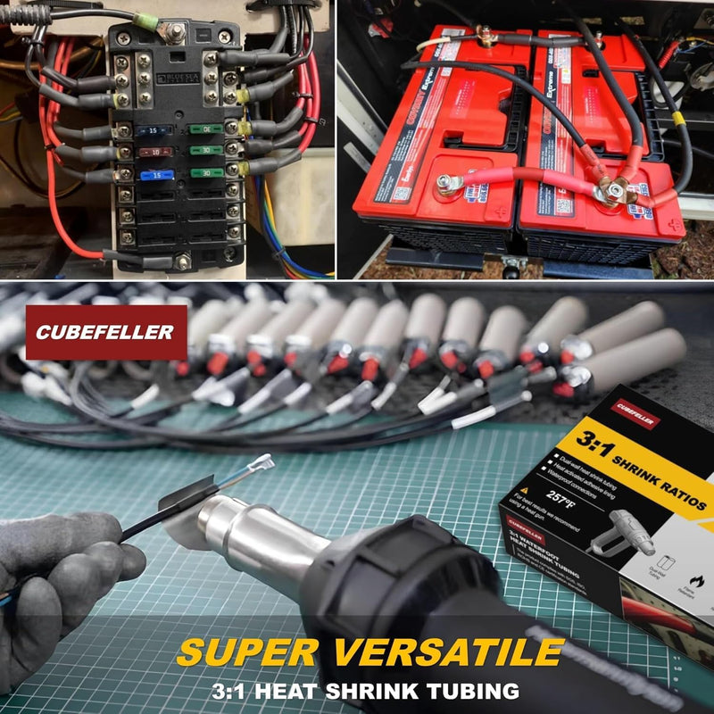 [Australia - AusPower] - CUBEFELLER® 3:1 Ratio 1/2 Inch (12.7mm) Heat Shrink Tubing Kit,Black 4ft & Red 4ft (2.5M Total Length), Marine Grade Waterproof Adhesive Lined, Insulation Sealing Oil-Proof Wear-Resistant,ET0812BR 12.7mm (1/2") - 4ftt *2 Red & Black 
