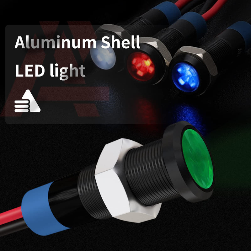 [Australia - AusPower] - APIELE Indicator Light 6mm 1/4" Waterproof IP65 Metal Signal Lamp 12V-24V AC/DC LED Pilot Dash Lamp Aluminum Blue 5 PCS with 150mm Wire for Car Truck Boat (Blue) Black Shell-Blue 