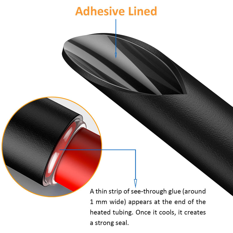 [Australia - AusPower] - Heat Shrink Tubing Kit 355pcs - 3:1 Dual Wall Adhesive Lined - Electrical Waterproof Industrial Heat-Shrink Tubing Terminals- Marine Grade Wire Connector Shrink Wrap Tube - 3.15" Length - Black 