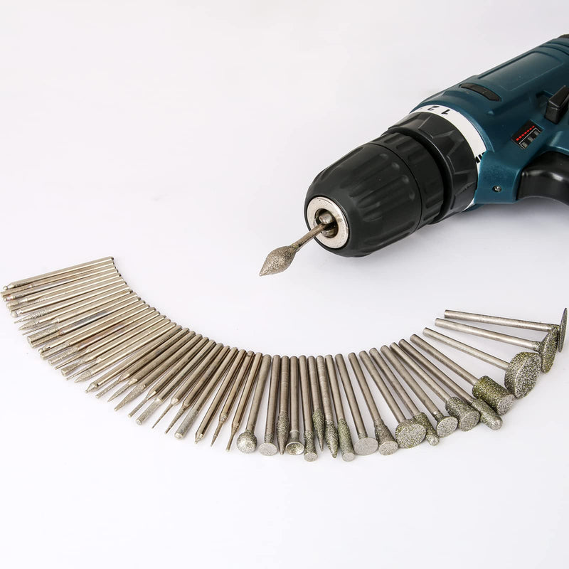 [Australia - AusPower] - Stone Carving Set Diamond Burr Bits Compatible with Dremel, 50PCS Polishing Kits Rotary Tools Accessories with 1/8 Shank for Carving, Engraving, Grinding, Stone, Rocks, Jewelry, Glass, Ceramics 50Pcs 1/8'' Shank 