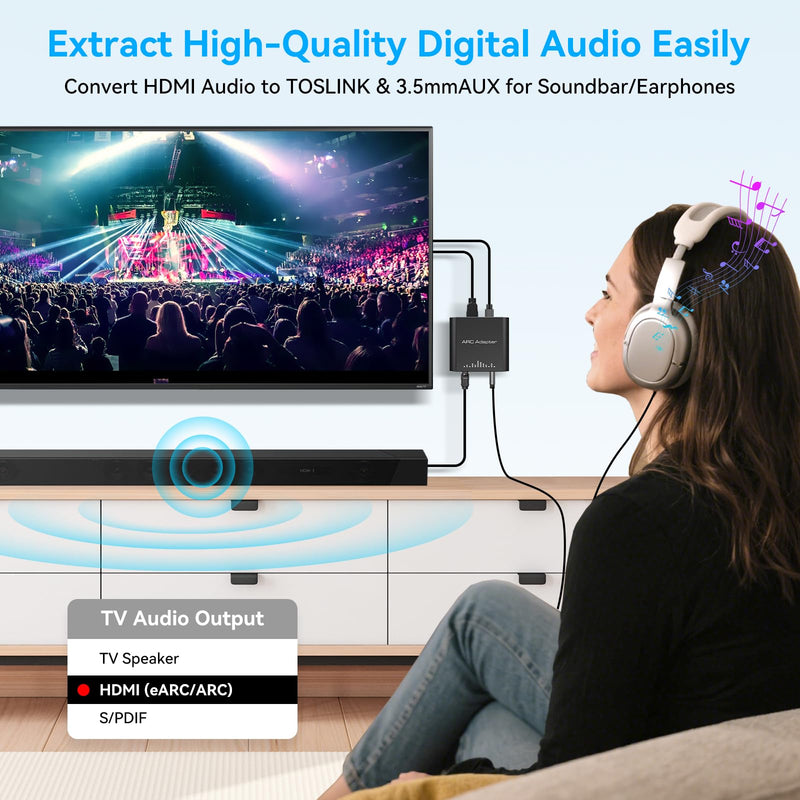 [Australia - AusPower] - VPFET HDMI ARC Audio Extractor Only Work for HDTV ARC to Optical HDMI ARC to RCA Audio Converter Adapter RCA to 3.5MM AUX+Toslink output Support 192KHZ for Soundbar Speaker Headphones Amplifier No CEC 