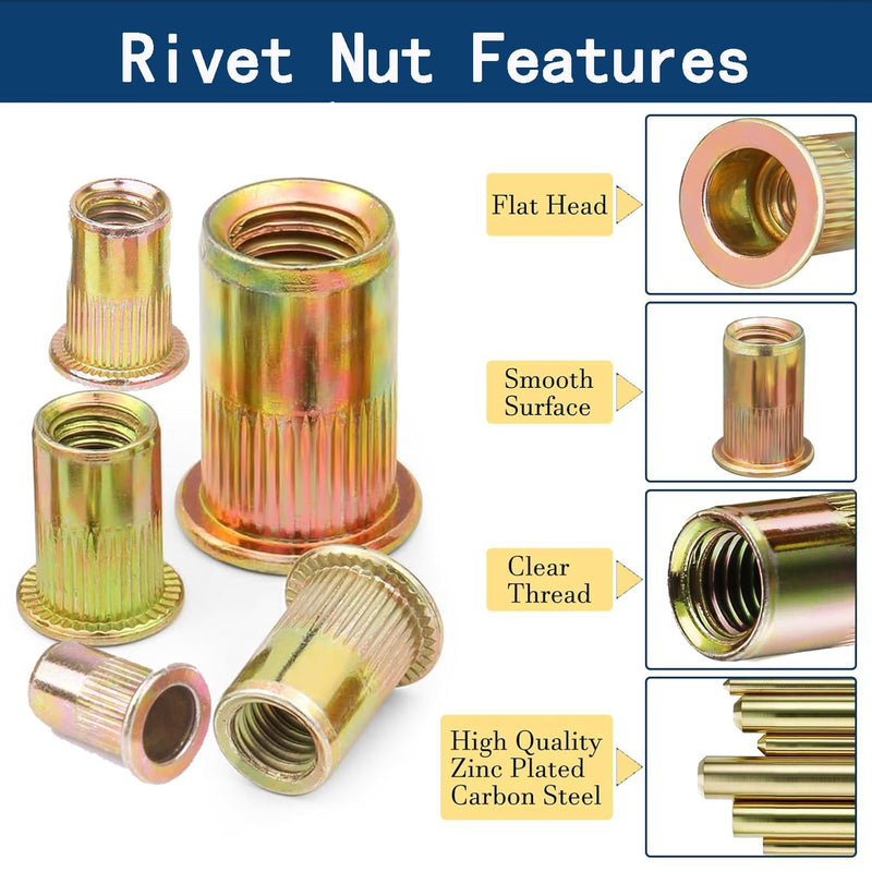 [Australia - AusPower] - Rivet Nut 1/2"-13 UNC 20Pcs Yellow Zinc Plated Finish Flat Head Rivnut Threaded Insert Nut Knurled Body (Yellow 1/2"-13) 