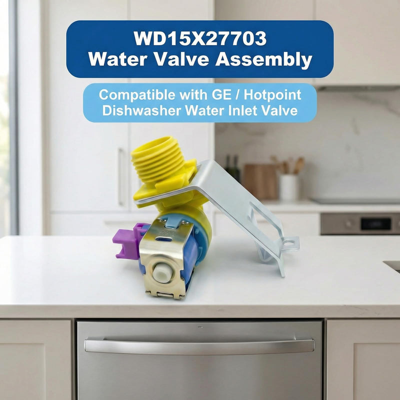 WD15X27703 Dishwasher Water Valve Assembly for GE, Hotpoint GDF535PSR3SS, GDT550PYR3FS, GDT650SYV0FS etc. Dishwasher Replacement Parts AP6994873, WD15X32008, 265D3719G002, 4964202