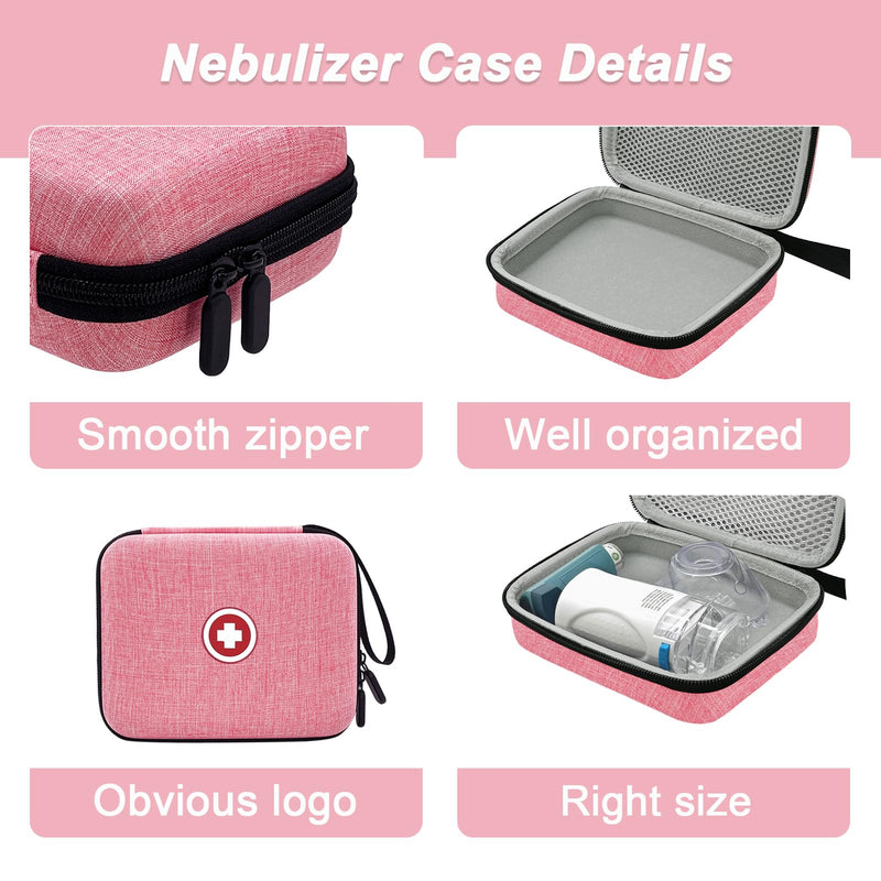 Klawdsky Carrying Case for Portable Nebulizer, Travel Medical Bag, Hard Emergency Medical Bag for Inhaler Spacer Case for Adults(Bag Only) (Pink)