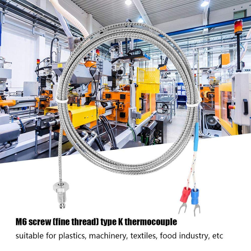[Australia - AusPower] - Screw Probe Temperature Sensor K Type Thermocouple M6 Screw Thread Two Wire Temperature Controller 0-400℃(5M) 