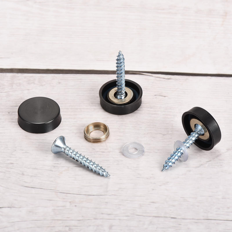 [Australia - AusPower] - uxcell 16 Pcs Screw Covers Caps, 304 Stainless Steel Mirror Screws Decorative Caps Cover Nails, Mirror Screws Fasteners for Sign Advertising Hardware Construction, 16mm Diameter, Black 