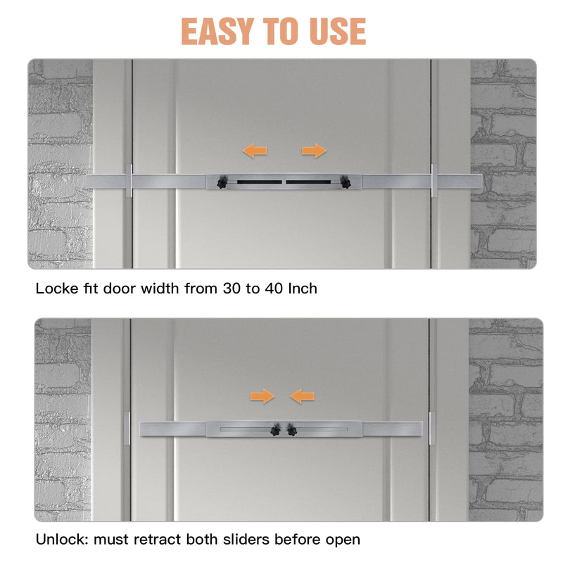 Door Security Door Bar (Stainless Steel - Heavy Duty) Use as Door Security Bar -Door Reinforcement Lock,Protect the Security of the Entire Door. Fits Doors 30"-39" - Safe Room Stainless Steel