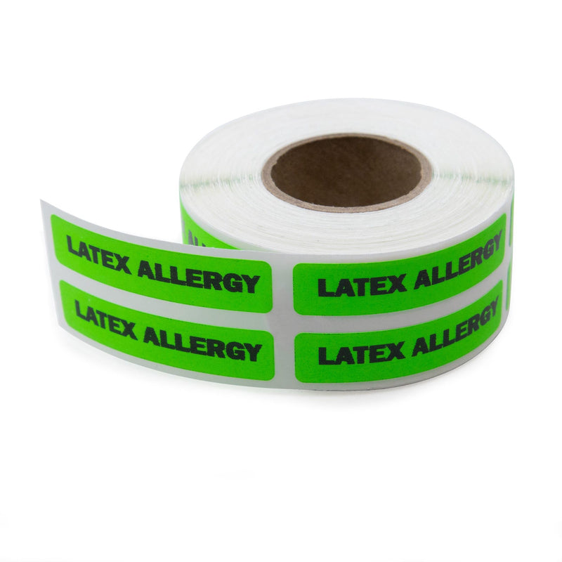 Latex Allergy Labels - Bright Green, 500 Labels/Roll, 0.375" x 1.625" - Perfect for Medical, Healthcare, Laboratory, and Childcare Settings | LabelValue