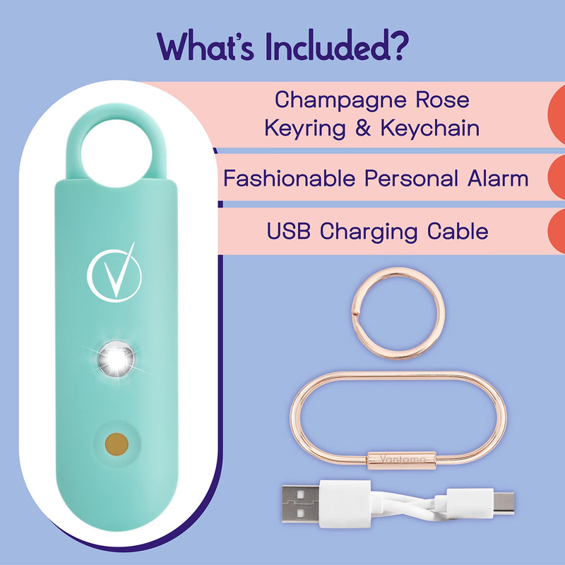 [Australia - AusPower] - Vantamo Personal Alarm for Women - Extra Loud Double Speakers, First with Low Battery Notice with Strobe Light, Rechargeable - Safety Alarm Keychain Teal 