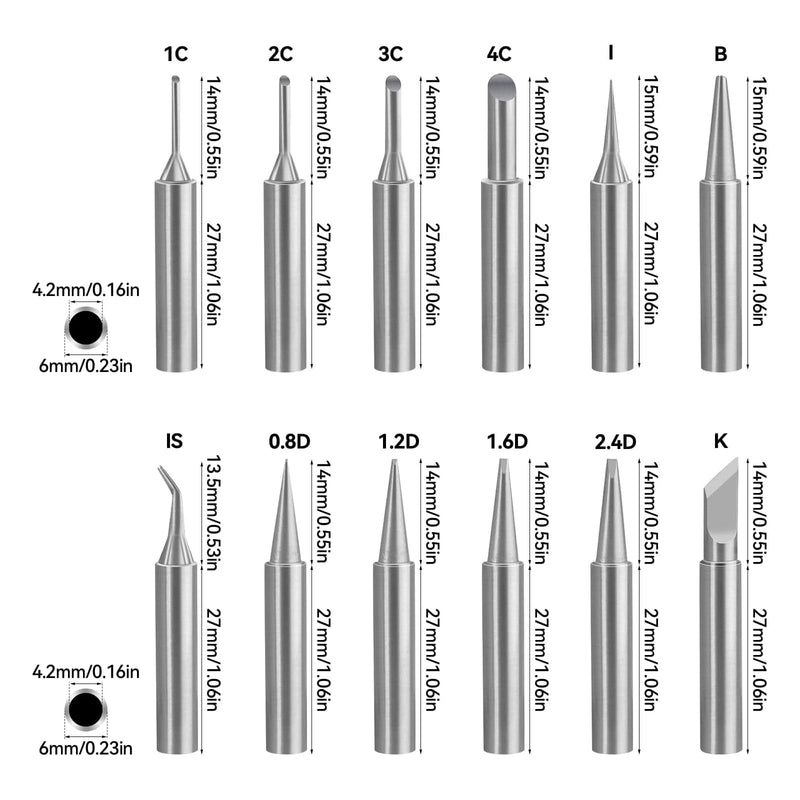 900M Soldering Tips, Pack of 12, Soldering Iron Tips Set | Welding Soldering Tips for Soldering Stations, Replacement Welding Equipment Accessories