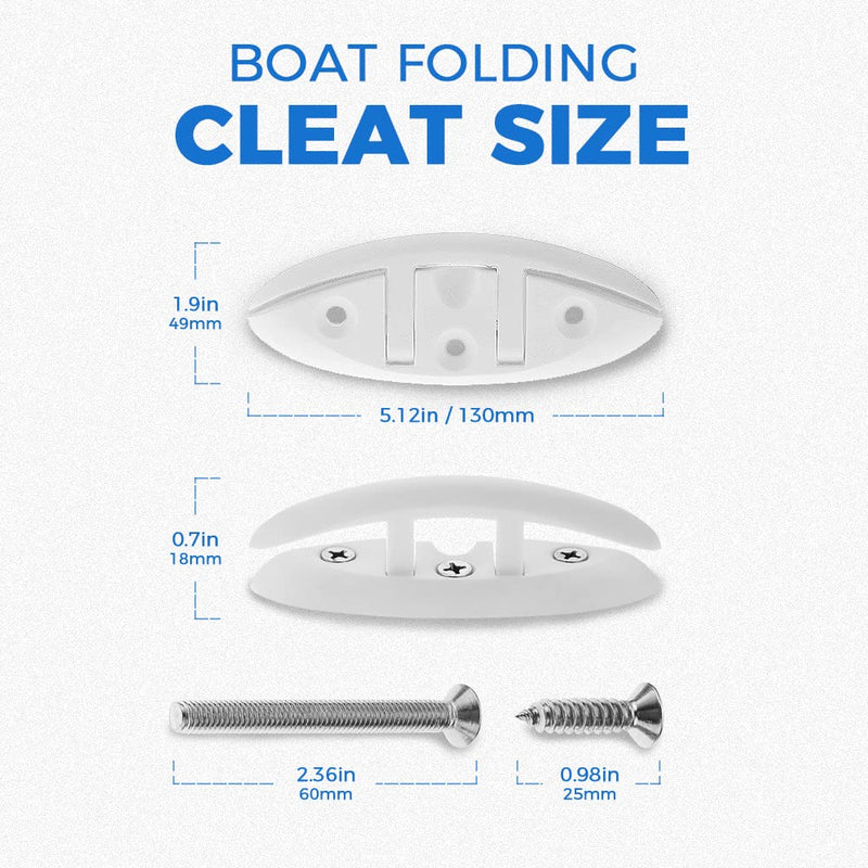 Yetaha Boat Folding Cleat, 4 Pack Flip Up Dock Mooring Cleat Marine Deck Rope Cleat Accessories with Mounting Screws for Boat Kayak, 5.12inch White