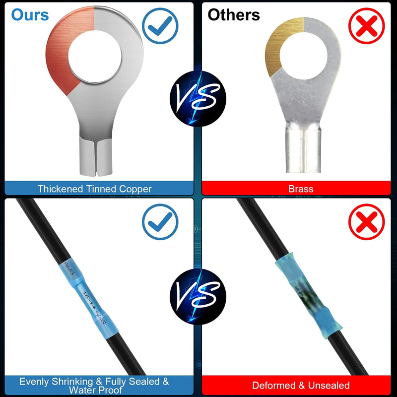QX&XD 540PCS Heat Shrink Wire Connectors Kit, Waterproof Marine Grade Crimp Connectors, Tinned Copper Electrical Terminals, Butt Ring Fork Spade Hook, 22-10 AWG, 3 Colors