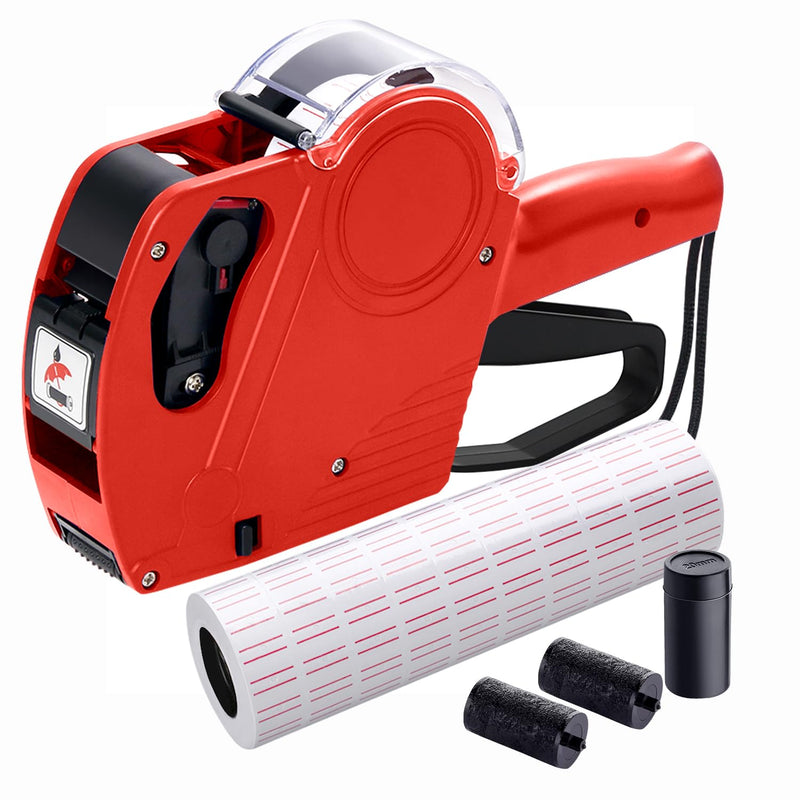 KPX MX5500 Pricing Tag Gun with 5150 pcs White Label Gun Stickers & 3 Extra Inker Rollers, Pricing Label Gun, 8 Digits Retail Pricing Gun and Labels for Grocery Store, Food (Red) Red