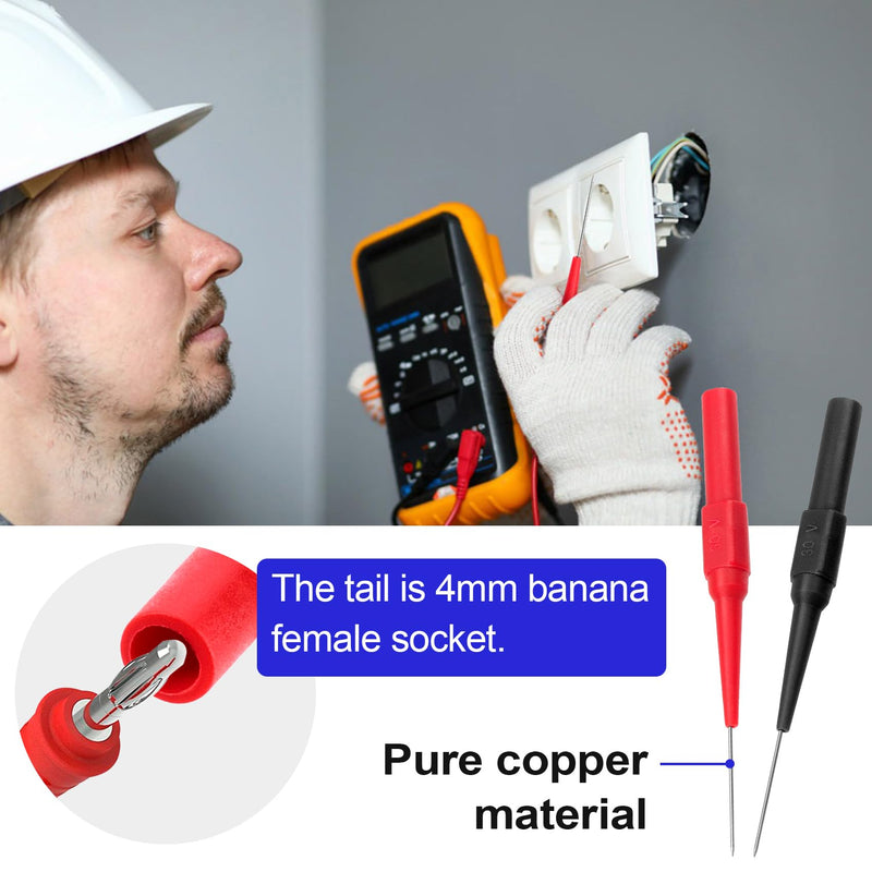 [Australia - AusPower] - 4 pcs Test Probe Pins, Stainless Steel Insulation Non-Destructive Pin, 0.7 mm Wire Piercing Probe Pin, Multimeter Probes for 4mm Banana Socket - Black, Red 