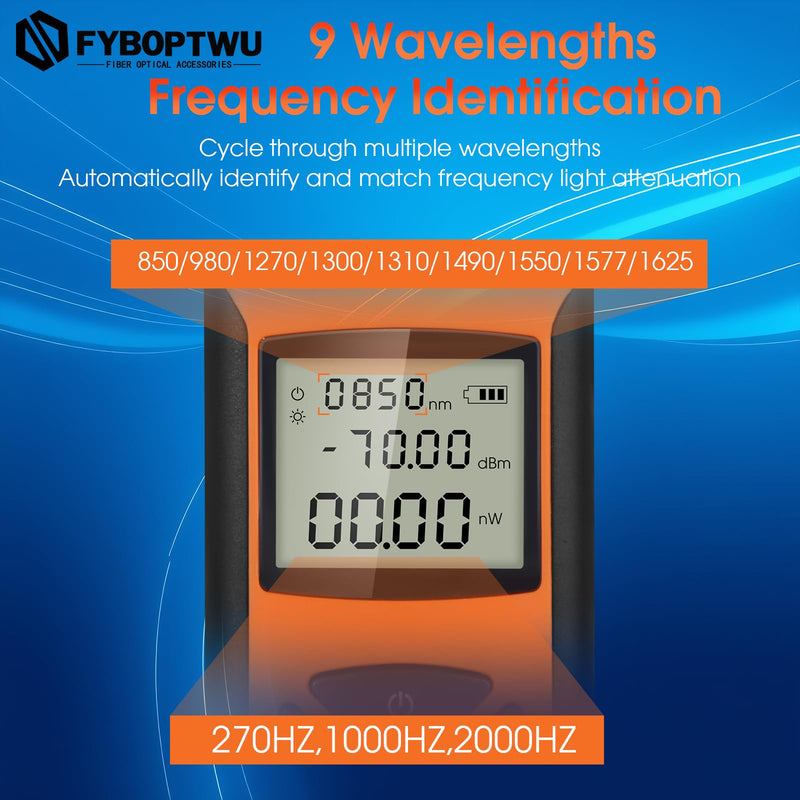 [Australia - AusPower] - Rechargeable Optic Power Meter -70~+10 dBm Fiber Light Meter for Testing 9 Calibrated Wavelengths Compact Size (4.9in*1.3in), Continuous use for 20 Hours 